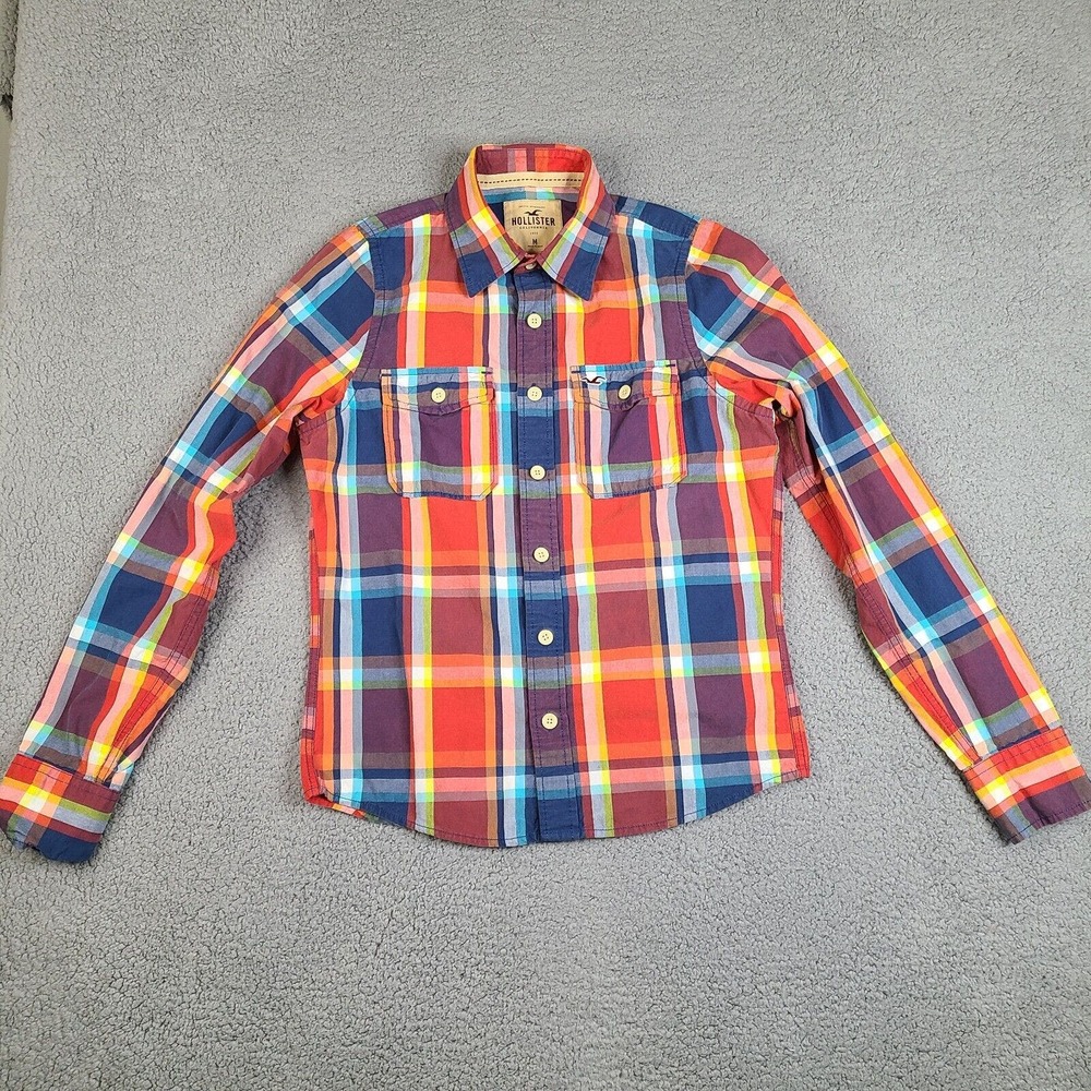 Hollister Shirt Mens Medium Multicolor Colorful Plaid Button Down Long Sleeve